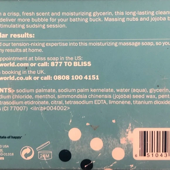 Bliss Mammoth Minty Scrub Bath Bar Soap (now discontinued)